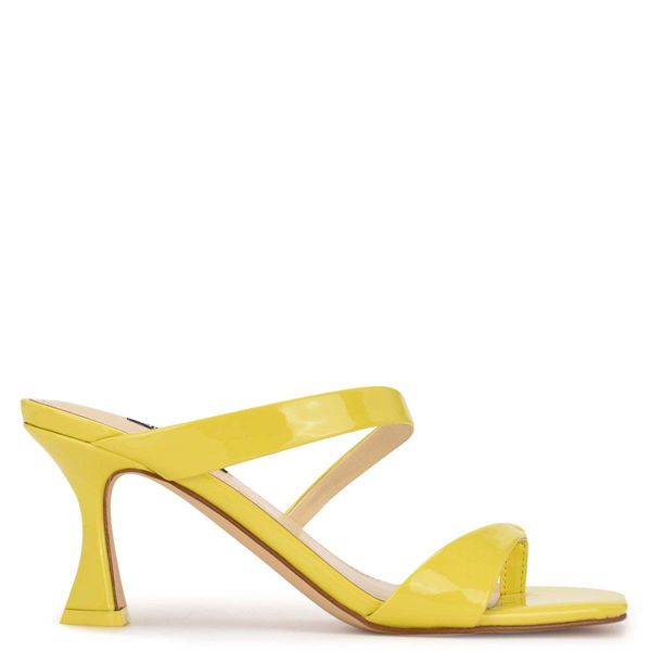 Nine West Padma Heeled Yellow Slides | South Africa 75A20-8D47